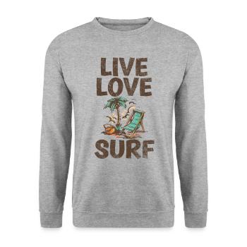 Leben Sie Liebe-surf-cooles Sprichwort Für - Unisex Pullover - Weißgrau meliert - Vorne - Alina (178cm) & Michal (187cm)