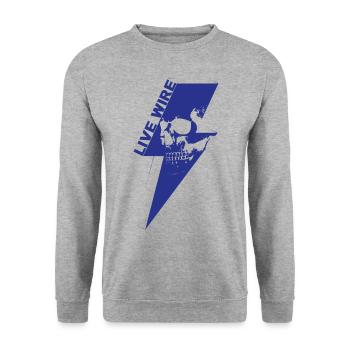 Live Wire Totenkopf Blau - Unisex Pullover - Weißgrau meliert - Vorne - Alina (178cm) & Michal (187cm)