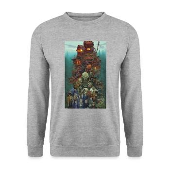 Abstrakte -Familienlandschaftsdarstellung - Unisex Pullover - Weißgrau meliert - Vorne - Alina (178cm) & Michal (187cm)