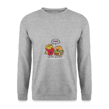 Burger und Pommes - beste Freunde Geschenk - Unisex Pullover - Weißgrau meliert - Vorne - Alina (178cm) & Michal (187cm)