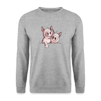 Drollige Schweinchen Schwein Wutz Wutzchen - Unisex Pullover - Weißgrau meliert - Vorne - Alina (178cm) & Michal (187cm)