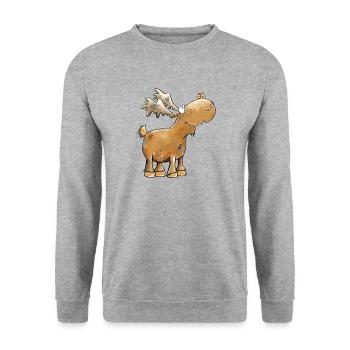 Drolliger Elch Schmetterling - Unisex Pullover - Weißgrau meliert - Vorne - Alina (178cm) & Michal (187cm)