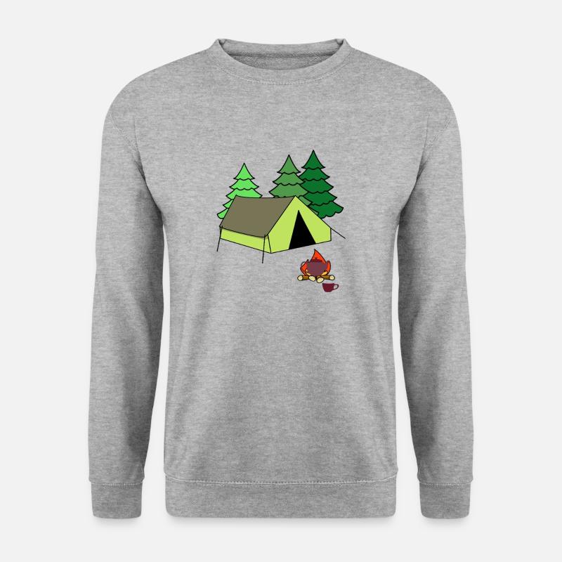 Feuer Lagerfeuer Zelt Camp campen zelten - Unisex Pullover - Weißgrau meliert