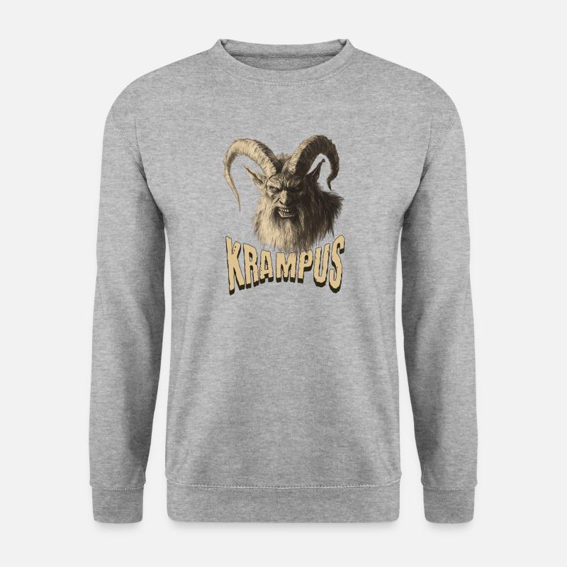 Krampus – Traditionelles Alpen-Design - Unisex Pullover - Weißgrau meliert
