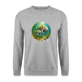 Manatee Mother and Calf Underwater  - Unisex Pullover - Weißgrau meliert - Vorne - Alina (178cm) & Michal (187cm)