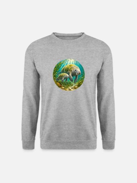 Manatee Mother and Calf Underwater - Unisex Pullover - Weißgrau meliert