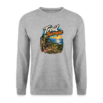 Trail Therapie MTB Berglandschaft - Unisex Pullover - Weißgrau meliert - Vorne - Alina (178cm) & Michal (187cm)