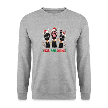 Winterpfoten Rock Paper Scissors - Unisex Pullover - Weißgrau meliert - Vorne - Alina (178cm) & Michal (187cm)