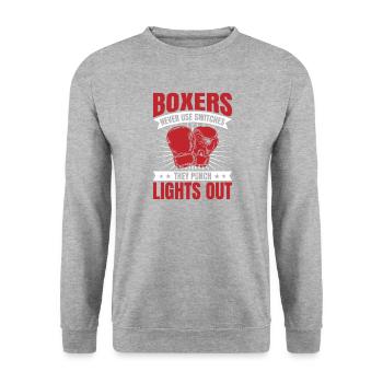 Boxers Never Use Switches Gloves Boxing Gloves - Unisex Pullover - Weißgrau meliert - Vorne - Alina (178cm) & Michal (187cm)