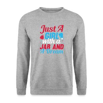 Just A Girl With Jab Gloves Boxing Gloves - Unisex Pullover - Weißgrau meliert - Vorne - Alina (178cm) & Michal (187cm)