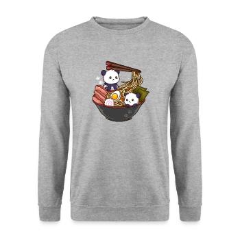 Ramen Panda - Unisex Pullover - Weißgrau meliert - Vorne - Alina (178cm) & Michal (187cm)