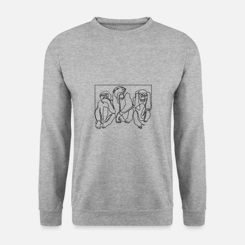 Affe Affen Drei Affen Premium Design Geschenk - Unisex Pullover - Weißgrau meliert
