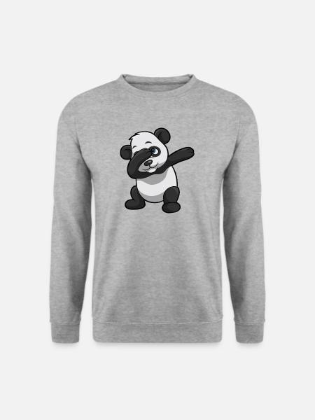 Dabbing Panda Bär lustig Geschenk Kind Geburtstag - Unisex Pullover - Weißgrau meliert