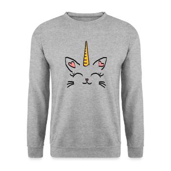 Cat unicorn drawing graphic gift birthday - Unisex Sweatshirt - salt & pepper - Front - Alina (178cm) & Michal (187cm)
