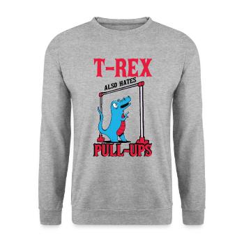 T-Rex Klimmzüge - Unisex Pullover - Weißgrau meliert - Vorne - Alina (178cm) & Michal (187cm)