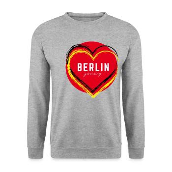 Berlin Deutschland Fan Flagge Design T Shirt - Unisex Pullover - Weißgrau meliert - Vorne - Alina (178cm) & Michal (187cm)