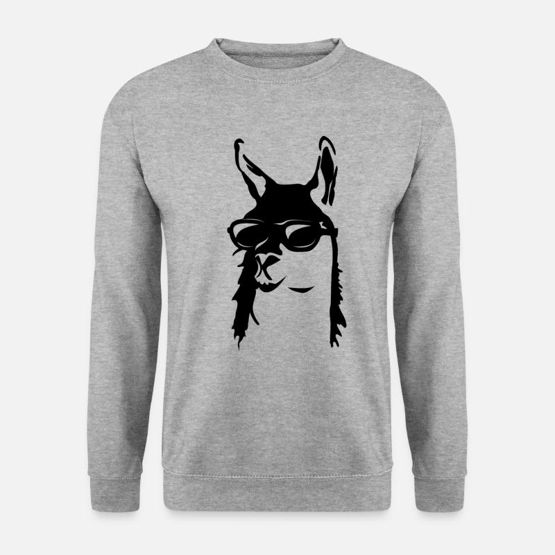Cooles Lama mit Sonnenbrille - Unisex Pullover - Weißgrau meliert