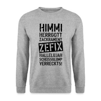 47 Himmi Herrgott ZACKRAMENT ZEFIX HALLELUJAH - Unisex Pullover - Weißgrau meliert - Vorne - Alina (178cm) & Michal (187cm)