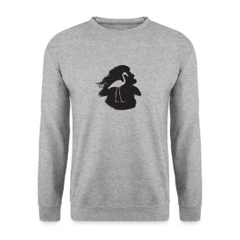 Exotisch Wasservogel Flamingo - Unisex Pullover - Weißgrau meliert - Vorne - Alina (178cm) & Michal (187cm)