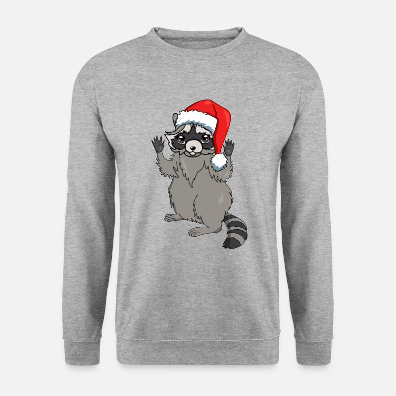 Waschbär mit Weihnachtsmütze - Unisex Pullover - Weißgrau meliert