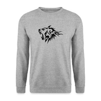 lion tribal tatouage dessin 14026 - Sweat-shirt Unisexe - gris chiné - Devant - Alina (178cm) & Michal (187cm)