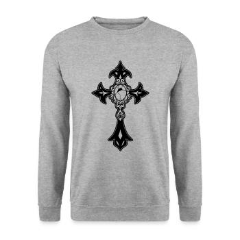 Croix gothique - Sweat-shirt Unisexe - gris chiné - Devant - Alina (178cm) & Michal (187cm)