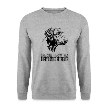 Curly Coated Retriever life is better Wilsigns - Unisex Sweatshirt - salt & pepper - Front - Alina (178cm) & Michal (187cm)
