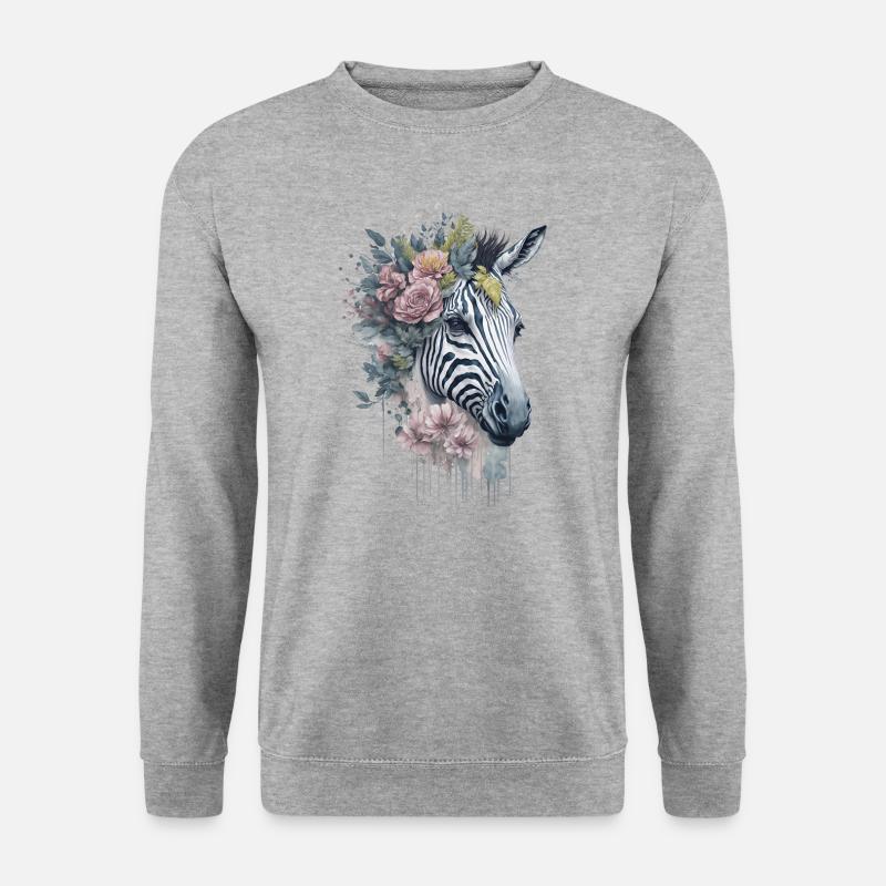 Florales Zebra - Unisex Pullover - Weißgrau meliert