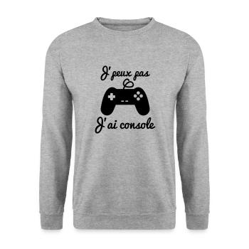 J'peux pas j'ai console - geek gamer nerd - Sweat-shirt Unisexe - gris chiné - Devant - Alina (178cm) & Michal (187cm)