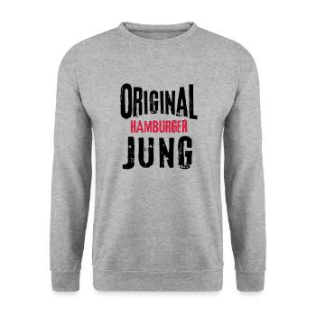 Hamburger Jung Hamburg Geschenk Mann Mundart - Unisex Pullover - Weißgrau meliert - Vorne - Alina (178cm) & Michal (187cm)