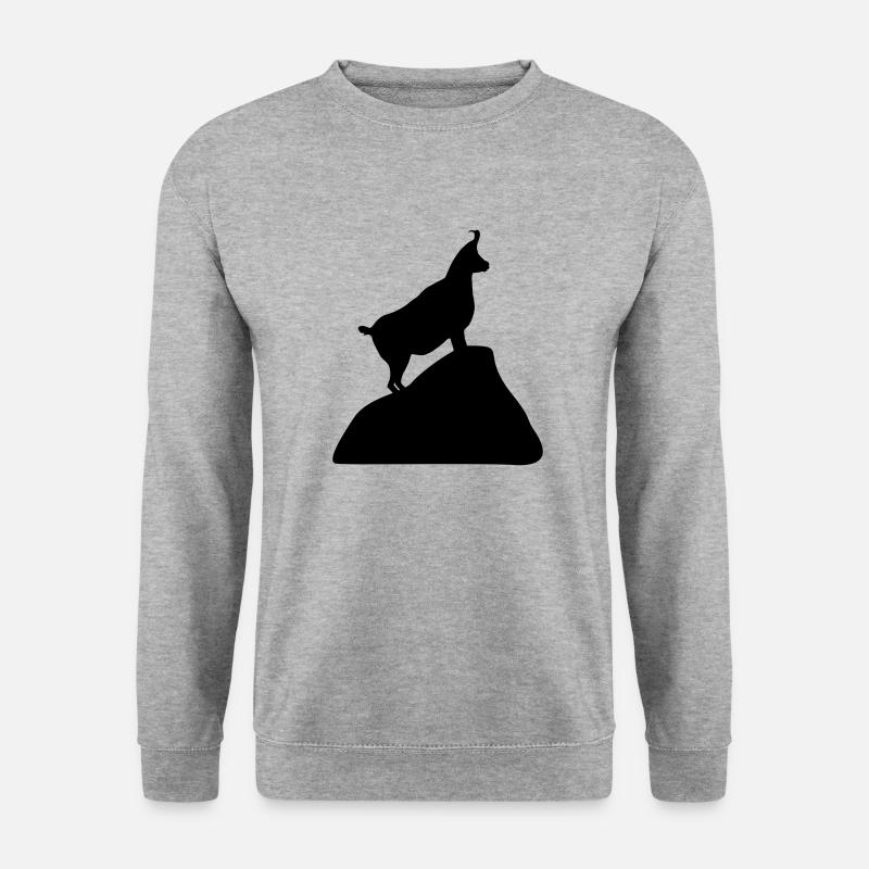 Gams, Gämse, Steinbock, Gamsbock am Berg - Unisex Pullover - Weißgrau meliert
