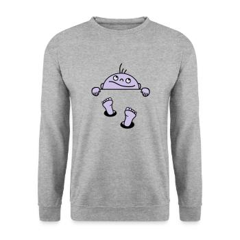 Baby sagt Hallo - Unisex Pullover - Weißgrau meliert - Vorne - Alina (178cm) & Michal (187cm)