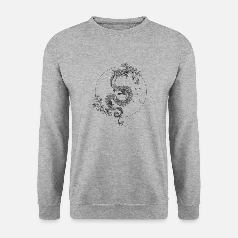schwarzer Drache - Unisex Pullover - Weißgrau meliert