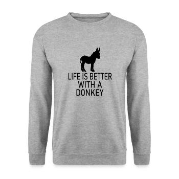 Donkey Esel - Unisex Pullover - Weißgrau meliert - Vorne - Alina (178cm) & Michal (187cm)
