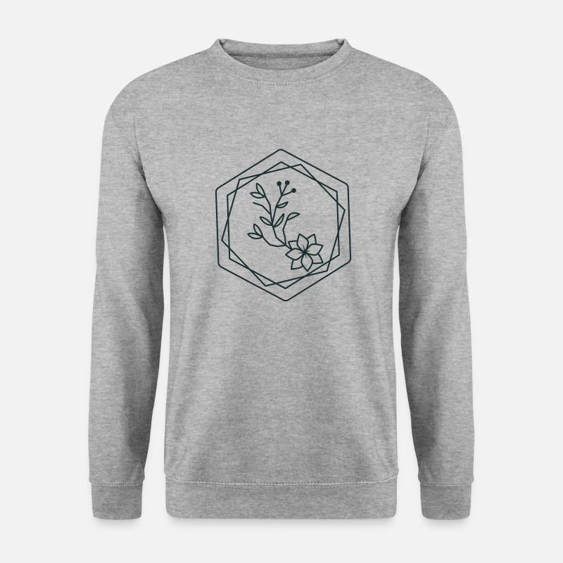 Sechsecke mit floralem Akzent - Unisex Pullover - Weißgrau meliert
