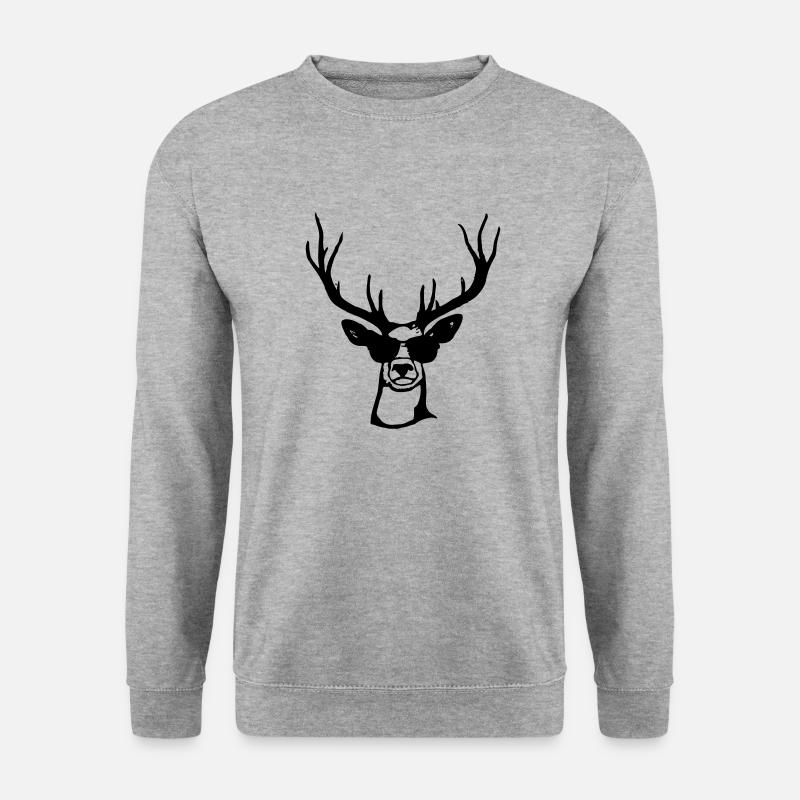 Hirsch mit Sonnenbrille Tracht Lustig und Cool - Unisex Pullover - Weißgrau meliert