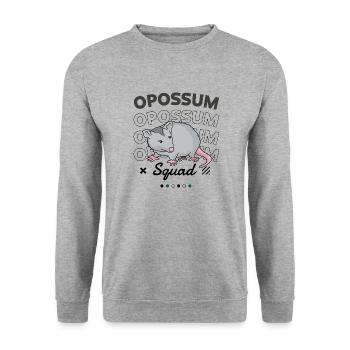 Opossum Squad, citation ironique, rongeur, mignon, - Sweat-shirt Unisexe - gris chiné - Devant - Alina (178cm) & Michal (187cm)