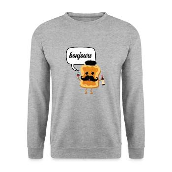 Bonjour Funny Toast with Wine French Food And - Unisex Sweatshirt - salt & pepper - Front - Alina (178cm) & Michal (187cm)