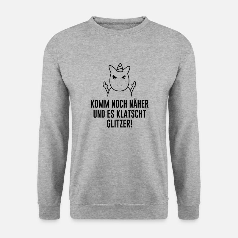 Einhorn klatscht Glitzer lustiges Regenbogen - Unisex Pullover - Weißgrau meliert