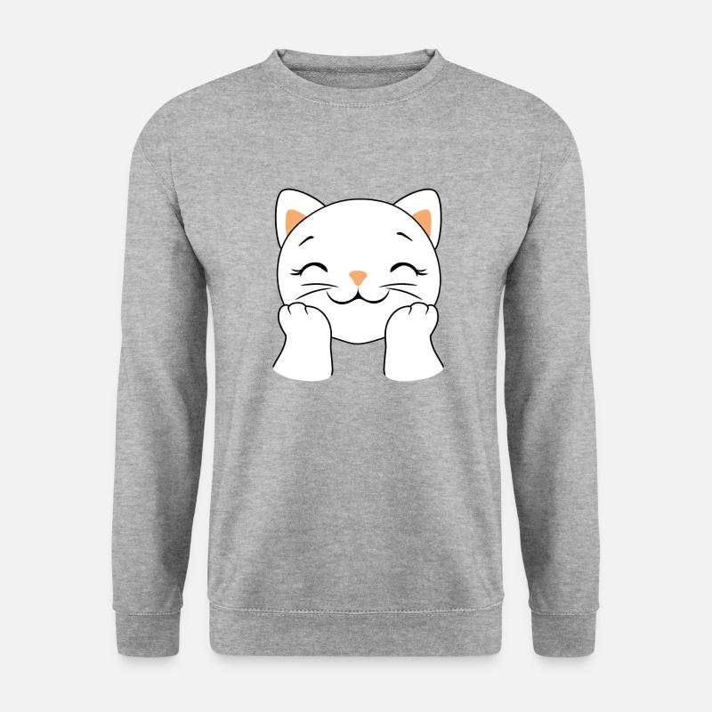 Glückliche Katze - Unisex Pullover - Weißgrau meliert