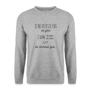 J'aime les chat chien anilmaux quoi - Sweat-shirt Unisexe - gris chiné - Devant - Alina (178cm) & Michal (187cm)