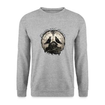 Le design viking de Hugin & Munin Raven Odin - Sweat-shirt Unisexe - gris chiné - Devant - Alina (178cm) & Michal (187cm)
