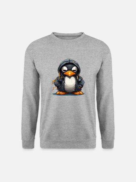 Lässiger Pinguin Hoodie - Unisex Pullover - Weißgrau meliert
