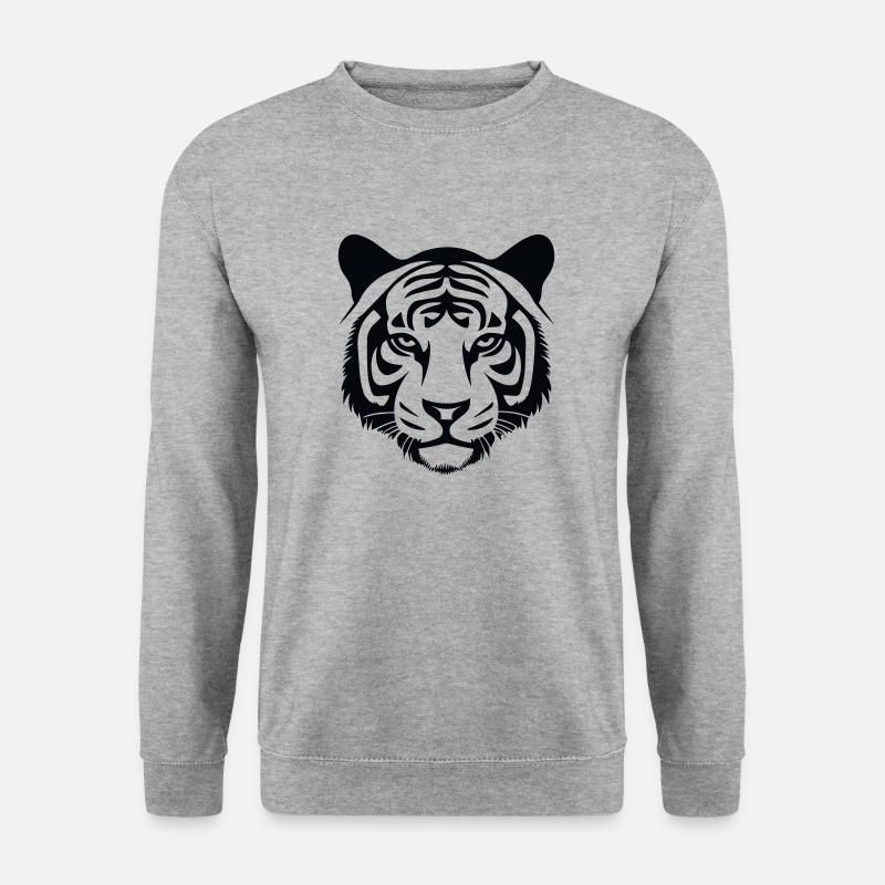 Felin Dschungel-Tigerkopf - Unisex Pullover - Weißgrau meliert
