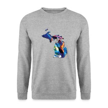 Michigan (États-Unis) | Drapeau réel | Carte des drapeaux - Sweat-shirt Unisexe - gris chiné - Devant - Alina (178cm) & Michal (187cm)