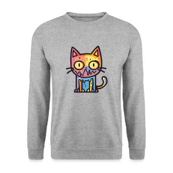 Katze Halloween Lustig - Unisex Pullover - Weißgrau meliert - Vorne - Alina (178cm) & Michal (187cm)