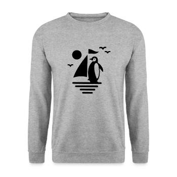 Pingouin Voilier Silhouette Minimaliste - Sweat-shirt Unisexe - gris chiné - Devant - Alina (178cm) & Michal (187cm)