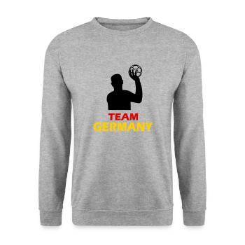 Team Germany Handball - Unisex Pullover - Weißgrau meliert - Vorne - Alina (178cm) & Michal (187cm)