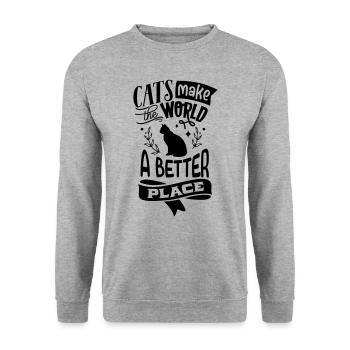 MEILLEUR ENDROIT AU MONDE POUR LES CHATS MIGNON MOTIF DE DICTON DRÔLE - Sweat-shirt Unisexe - gris chiné - Devant - Alina (178cm) & Michal (187cm)