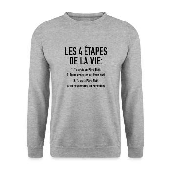 les 4 étapes de la vie - Sweat-shirt Unisexe - gris chiné - Devant - Alina (178cm) & Michal (187cm)